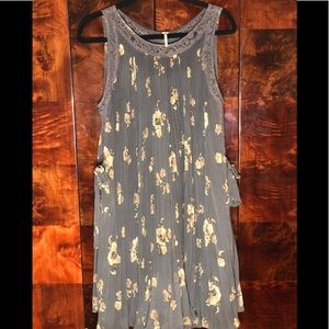 Free People gray pleated lace accent swing dress